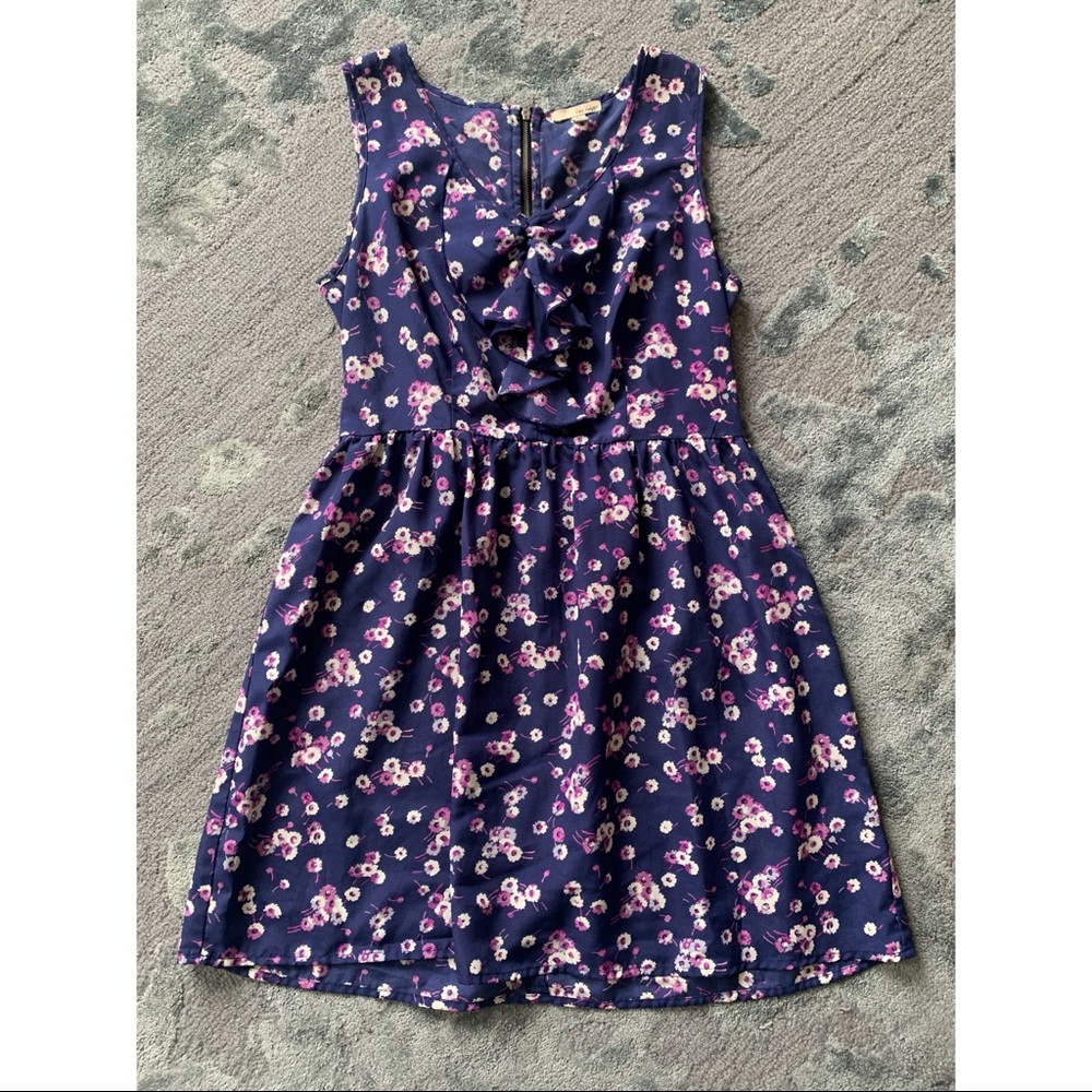 Be Bop large purple flower pattern above the knee length dress